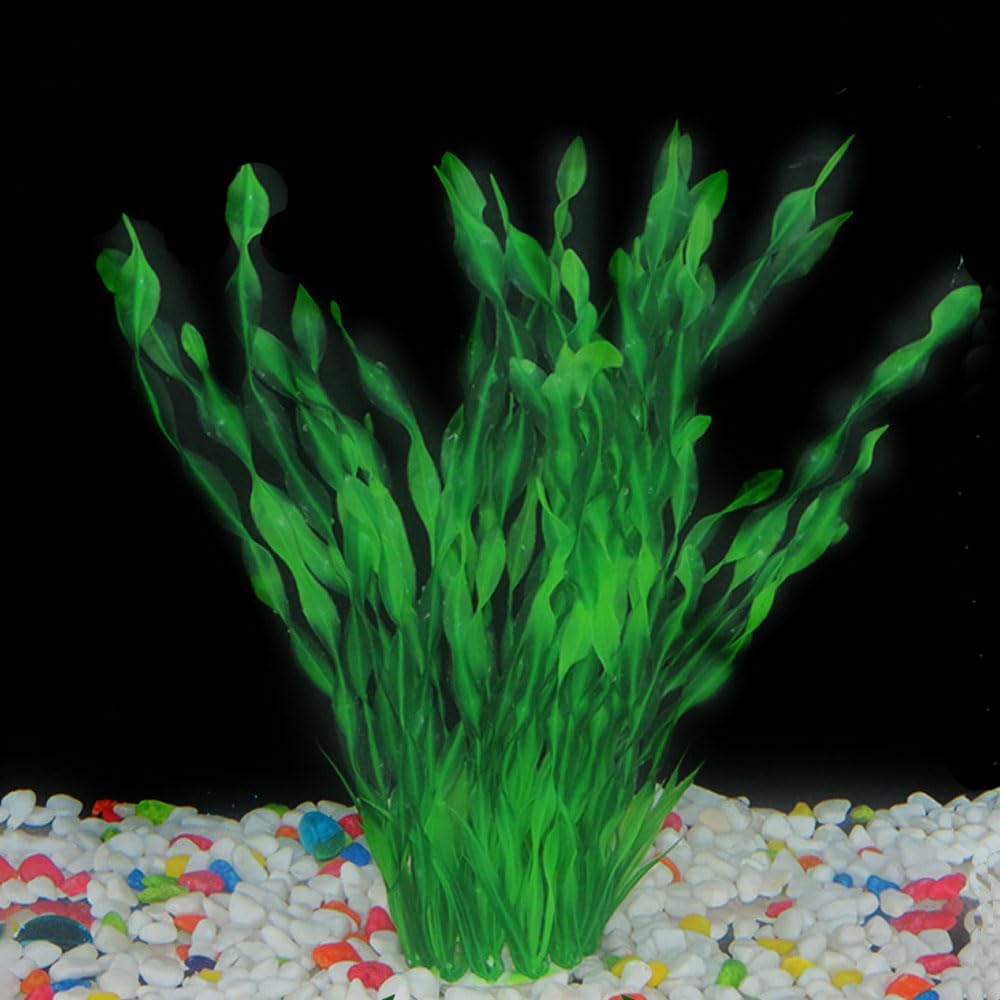 2 Pack Aquarium Decor Artificial Seaweed Water Plants, Extra Large 23.6 Inches Fish Tank Plastic Plants, Tall Fish Tank Decorations with a Aquarium Diver Ornament (Green)