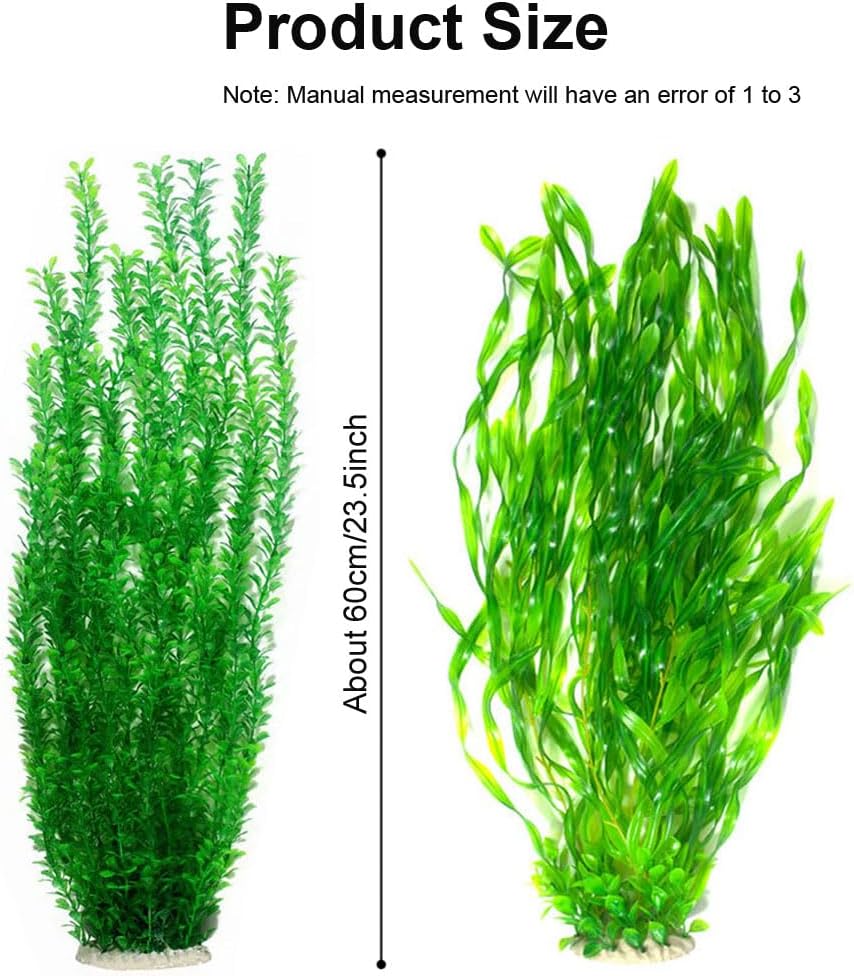 2 Pack Aquarium Decor Artificial Seaweed Water Plants, Extra Large 23.6 Inches Fish Tank Plastic Plants, Tall Fish Tank Decorations with a Aquarium Diver Ornament (Green)