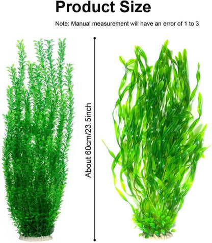 2 Pack Aquarium Decor Artificial Seaweed Water Plants, Extra Large 23.6 Inches Fish Tank Plastic Plants, Tall Fish Tank Decorations with a Aquarium Diver Ornament (Green)