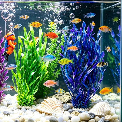 2 Pack Aquarium Decor Artificial Seaweed Water Plants, Extra Large 23.6 Inches Fish Tank Plastic Plants, Tall Fish Tank Decorations with a Aquarium Diver Ornament (Green)