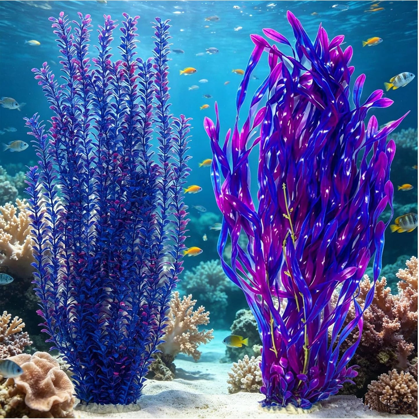 2 Pack Aquarium Decor Artificial Seaweed Water Plants, Extra Large 23.6 Inches Fish Tank Plastic Plants, Tall Fish Tank Decorations with a Aquarium Diver Ornament (Green)