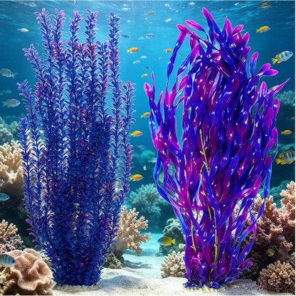 2 Pack Aquarium Decor Artificial Seaweed Water Plants, Extra Large 23.6 Inches Fish Tank Plastic Plants, Tall Fish Tank Decorations with a Aquarium Diver Ornament (Green)