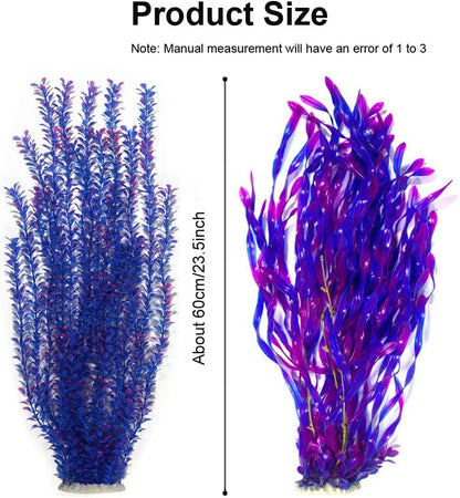 2 Pack Aquarium Decor Artificial Seaweed Water Plants, Extra Large 23.6 Inches Fish Tank Plastic Plants, Tall Fish Tank Decorations with a Aquarium Diver Ornament (Green)