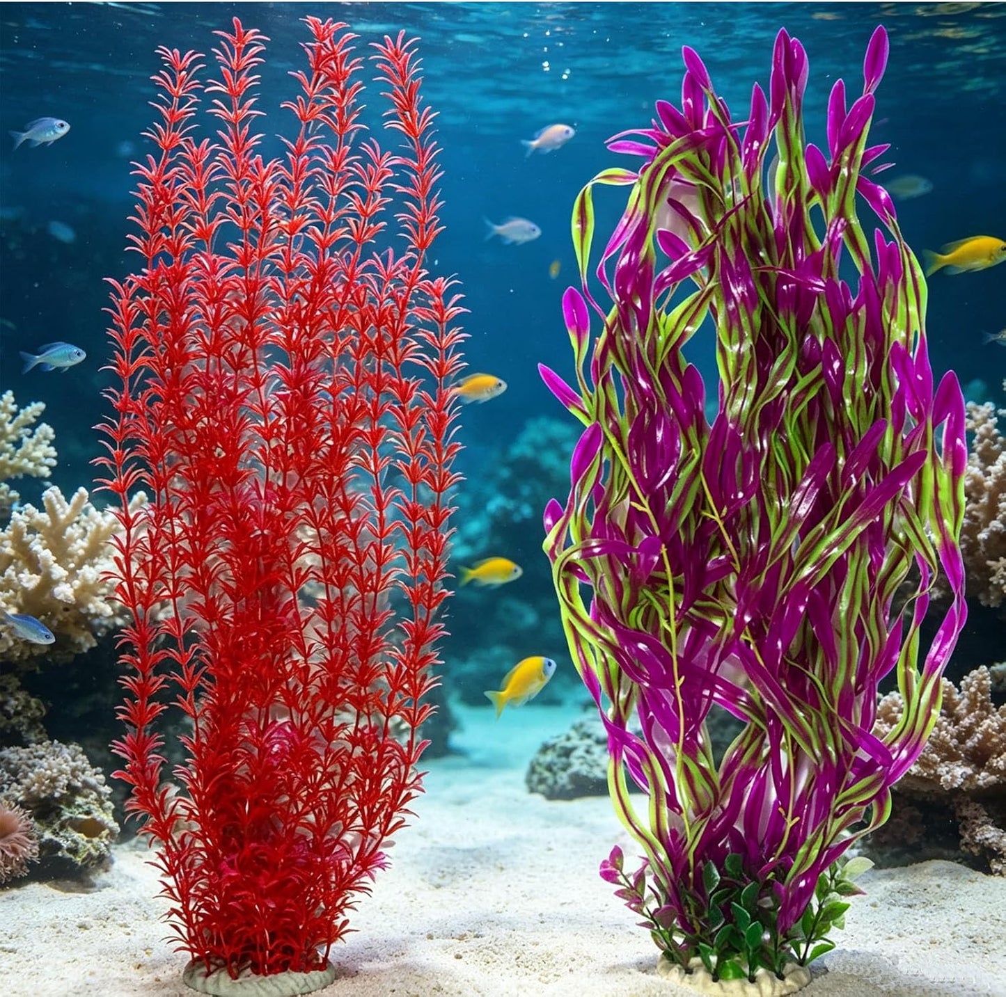 2 Pack Aquarium Decor Artificial Seaweed Water Plants, Extra Large 23.6 Inches Fish Tank Plastic Plants, Tall Fish Tank Decorations with a Aquarium Diver Ornament (Green)