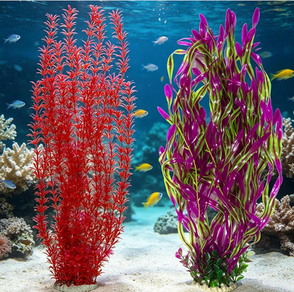 2 Pack Aquarium Decor Artificial Seaweed Water Plants, Extra Large 23.6 Inches Fish Tank Plastic Plants, Tall Fish Tank Decorations with a Aquarium Diver Ornament (Green)