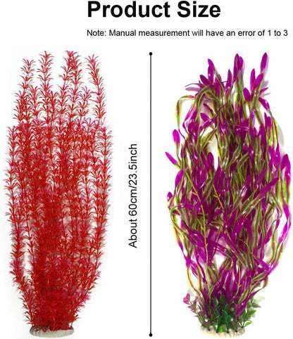2 Pack Aquarium Decor Artificial Seaweed Water Plants, Extra Large 23.6 Inches Fish Tank Plastic Plants, Tall Fish Tank Decorations with a Aquarium Diver Ornament (Green)
