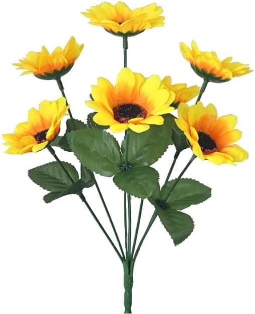 2 Bunches Yellow Sunflowers Artificial Flowers Mini Fake Sunflowers Bouquet with Stems for Home Decoration Party DIY Wedding Bouquets Baby Shower Outdoor Indoor Decoration(14 Flowers)