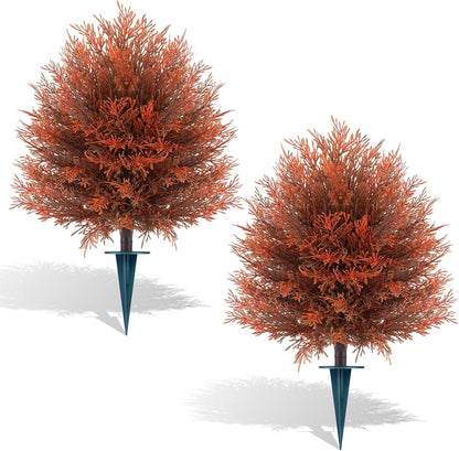 2Pcs Bougainvillea Topiary Ball Trees,Pink Fake Shrubs Bushes | Faux Bushes with Ground Spike,UV Resistant, No Maintenance,Fake Plants for Outdoor&Indoor Front Porch Garden Backyard Decor
