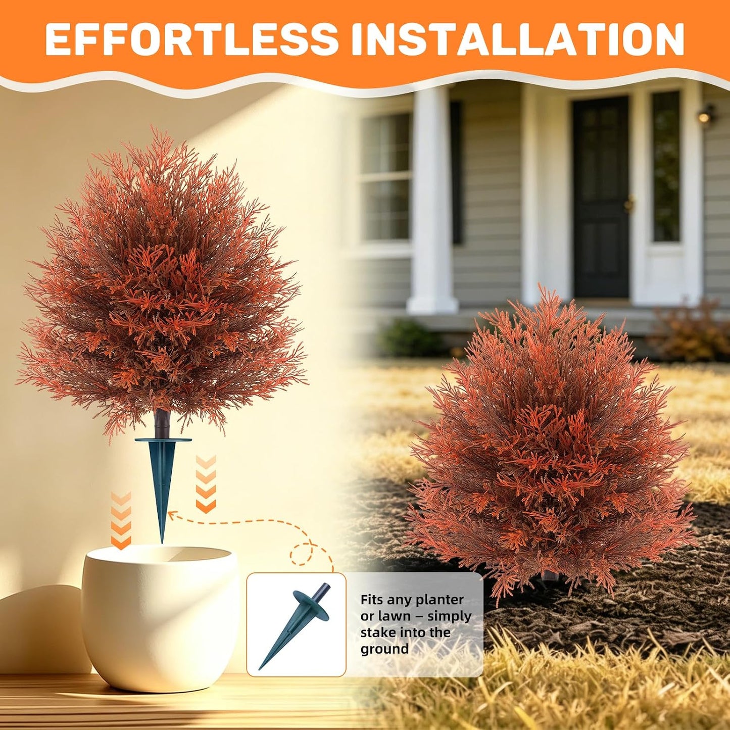 2Pcs Bougainvillea Topiary Ball Trees,Pink Fake Shrubs Bushes | Faux Bushes with Ground Spike,UV Resistant, No Maintenance,Fake Plants for Outdoor&Indoor Front Porch Garden Backyard Decor