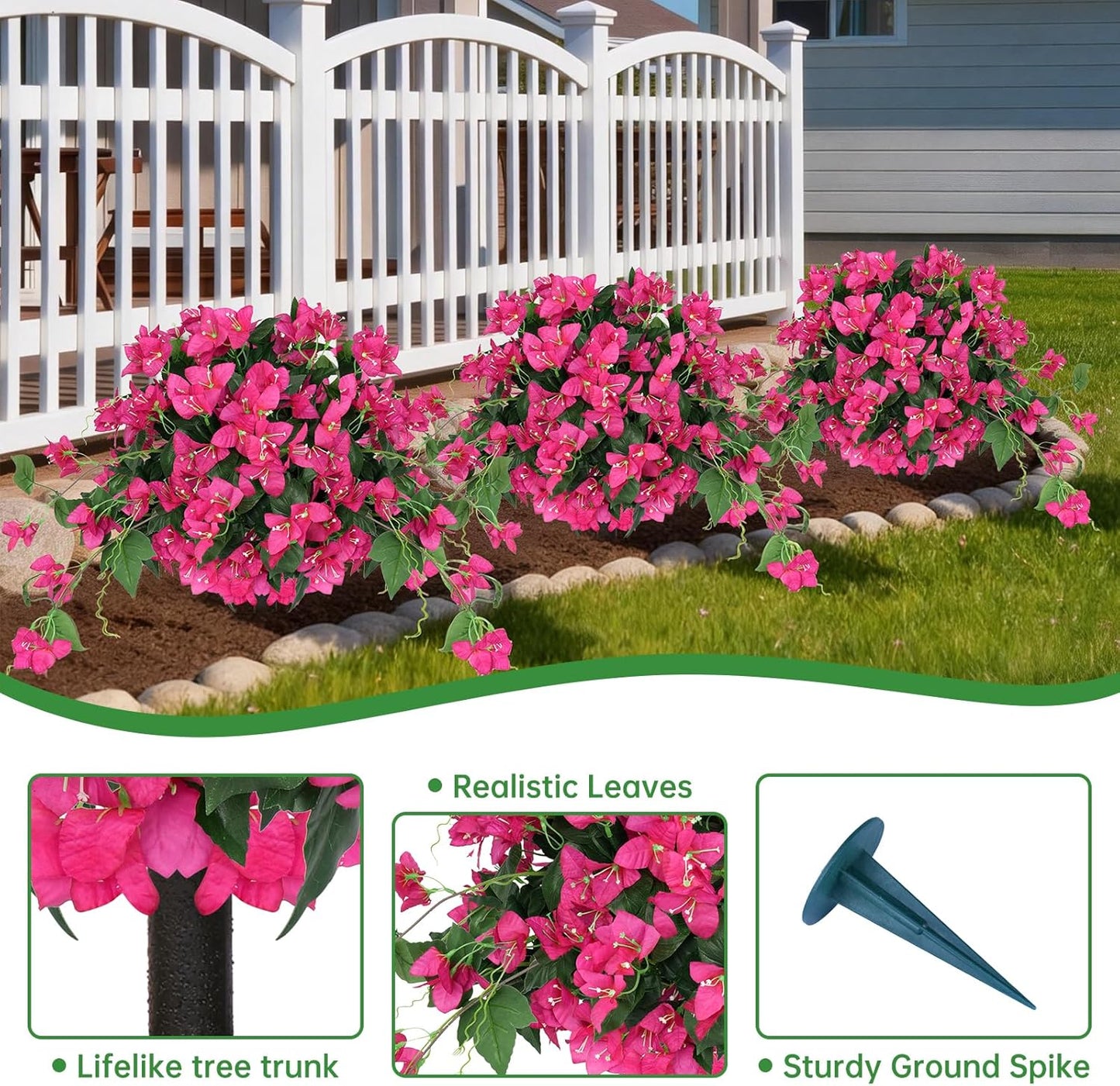 2Pcs Bougainvillea Topiary Ball Trees,Pink Fake Shrubs Bushes | Faux Bushes with Ground Spike,UV Resistant, No Maintenance,Fake Plants for Outdoor&Indoor Front Porch Garden Backyard Decor