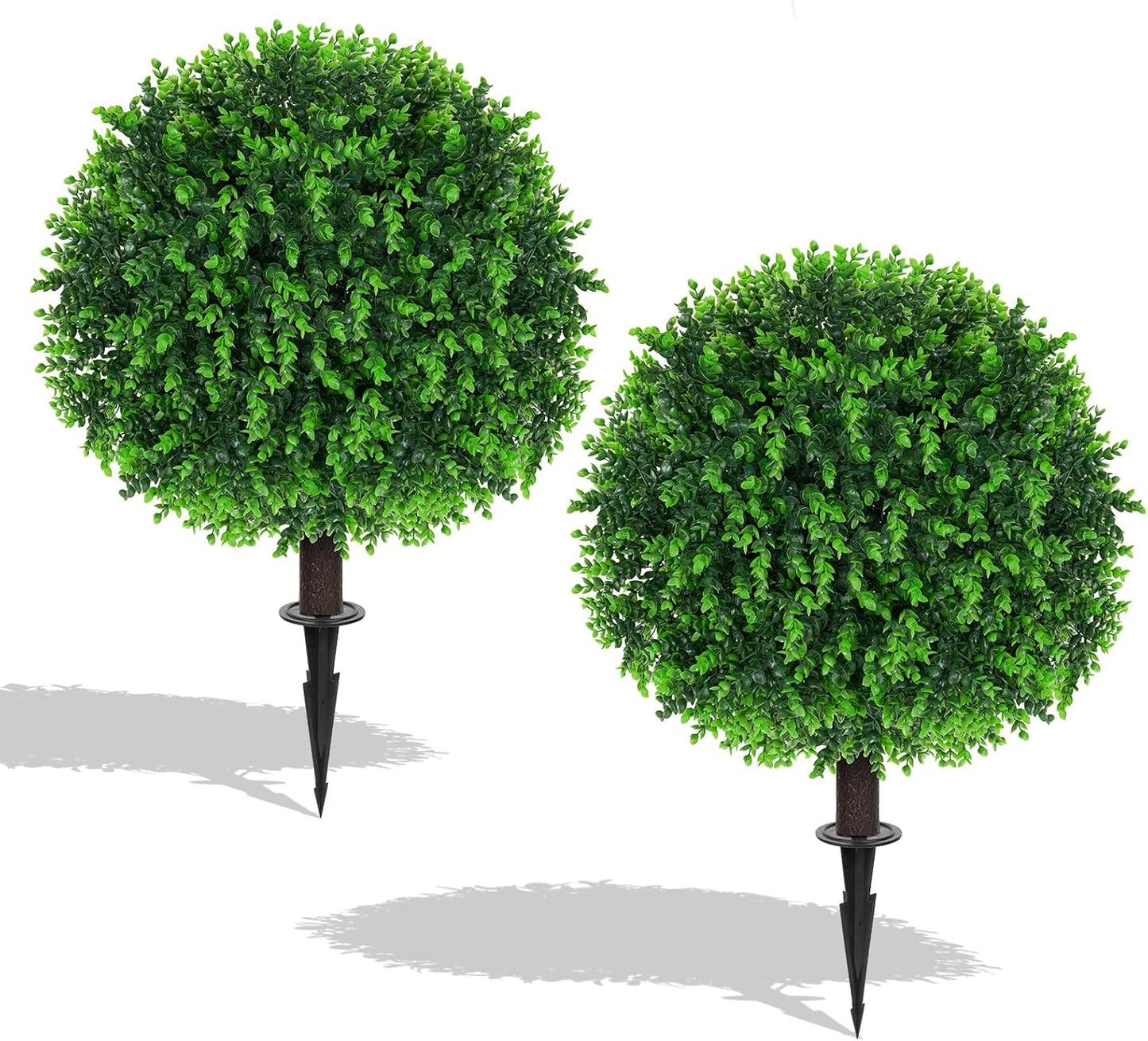 2Pcs Bougainvillea Topiary Ball Trees,Pink Fake Shrubs Bushes | Faux Bushes with Ground Spike,UV Resistant, No Maintenance,Fake Plants for Outdoor&Indoor Front Porch Garden Backyard Decor