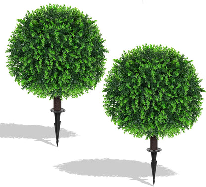 2Pcs Bougainvillea Topiary Ball Trees,Pink Fake Shrubs Bushes | Faux Bushes with Ground Spike,UV Resistant, No Maintenance,Fake Plants for Outdoor&Indoor Front Porch Garden Backyard Decor