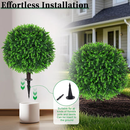 2Pcs Bougainvillea Topiary Ball Trees,Pink Fake Shrubs Bushes | Faux Bushes with Ground Spike,UV Resistant, No Maintenance,Fake Plants for Outdoor&Indoor Front Porch Garden Backyard Decor