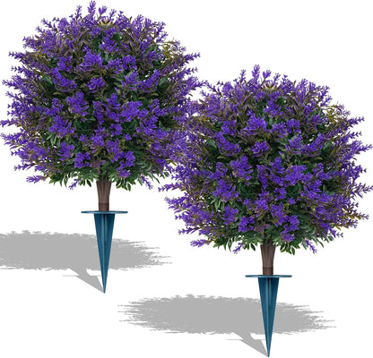 2Pcs Bougainvillea Topiary Ball Trees,Pink Fake Shrubs Bushes | Faux Bushes with Ground Spike,UV Resistant, No Maintenance,Fake Plants for Outdoor&Indoor Front Porch Garden Backyard Decor