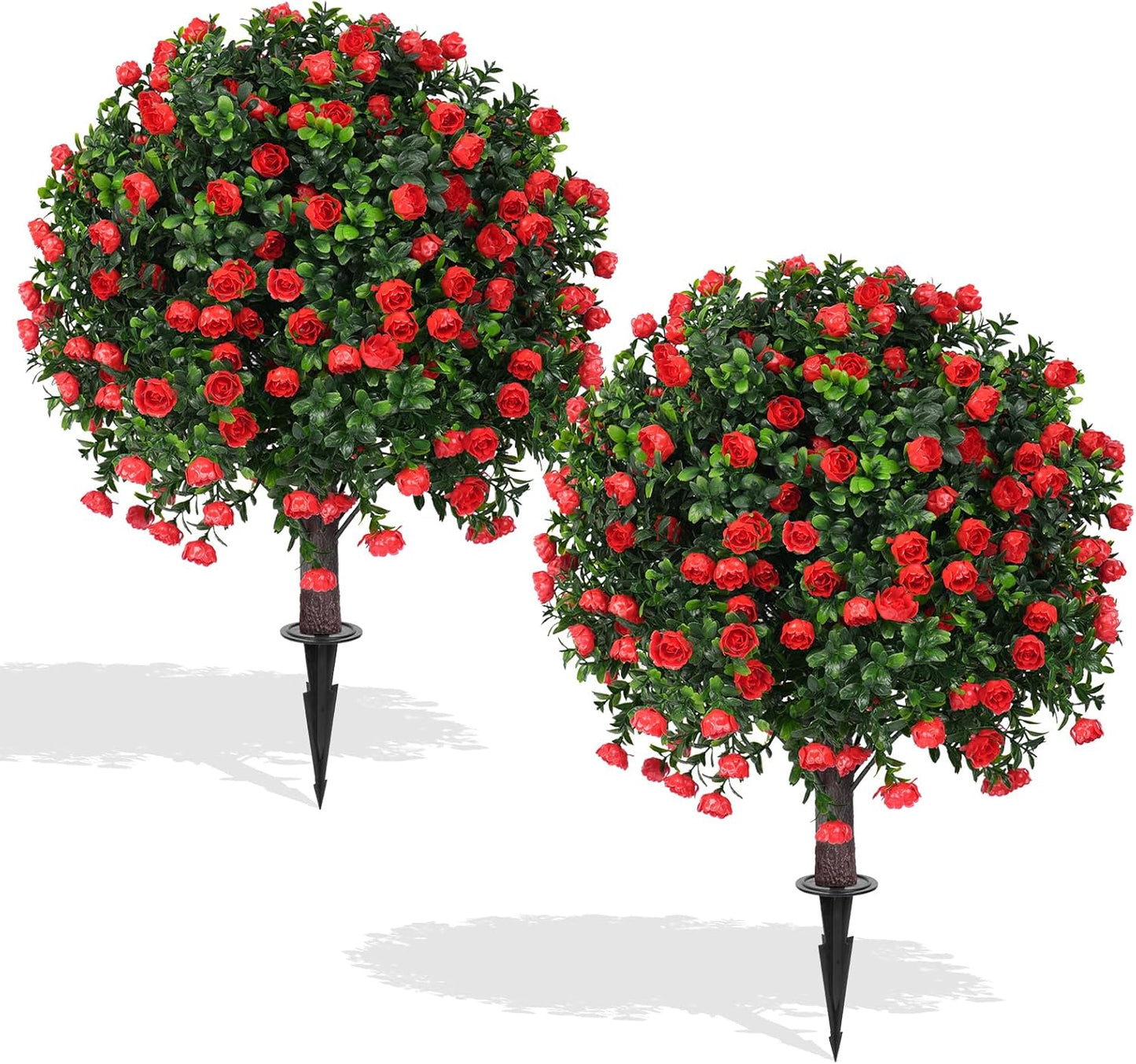 2Pcs Bougainvillea Topiary Ball Trees,Pink Fake Shrubs Bushes | Faux Bushes with Ground Spike,UV Resistant, No Maintenance,Fake Plants for Outdoor&Indoor Front Porch Garden Backyard Decor