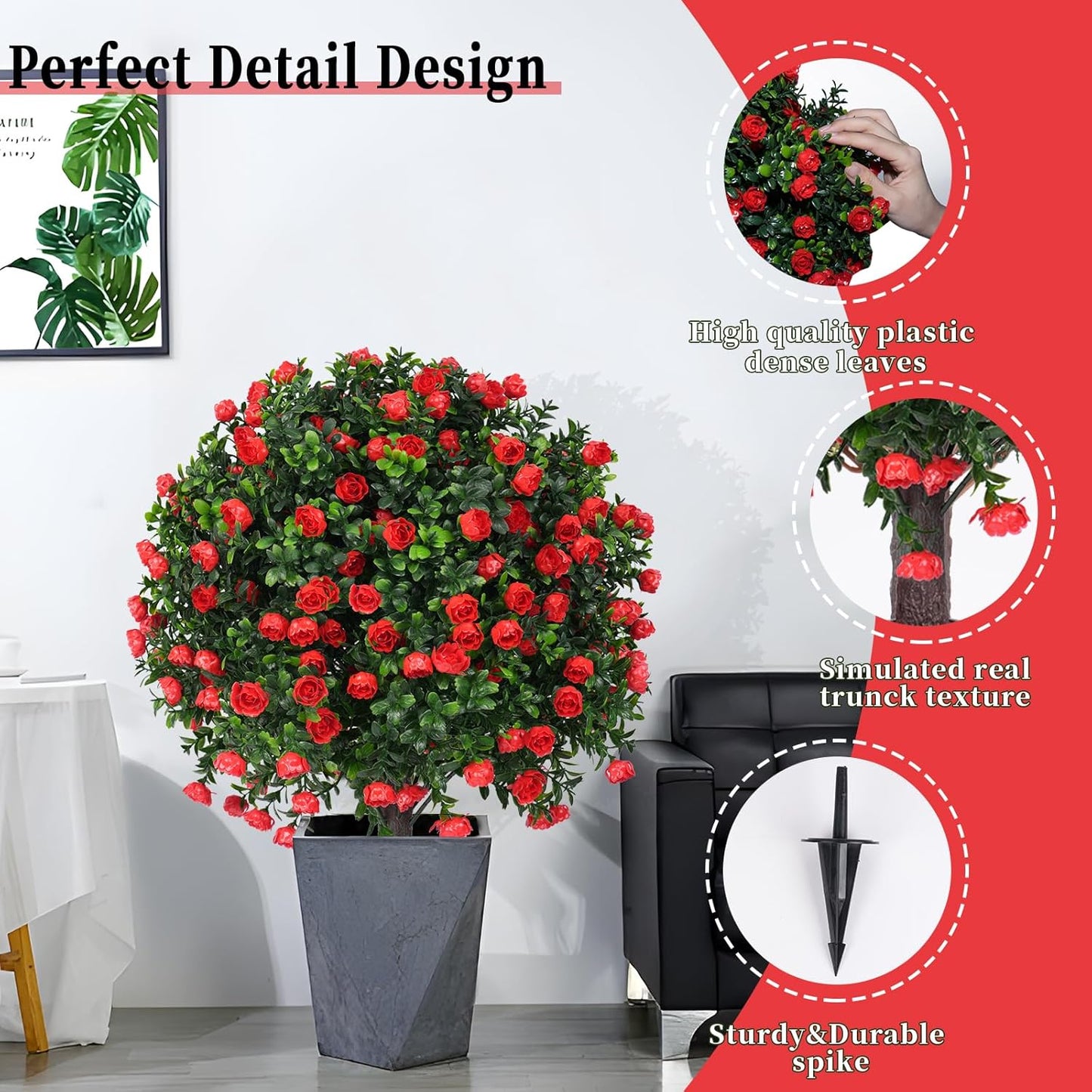 2Pcs Bougainvillea Topiary Ball Trees,Pink Fake Shrubs Bushes | Faux Bushes with Ground Spike,UV Resistant, No Maintenance,Fake Plants for Outdoor&Indoor Front Porch Garden Backyard Decor