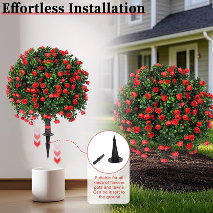 2Pcs Bougainvillea Topiary Ball Trees,Pink Fake Shrubs Bushes | Faux Bushes with Ground Spike,UV Resistant, No Maintenance,Fake Plants for Outdoor&Indoor Front Porch Garden Backyard Decor