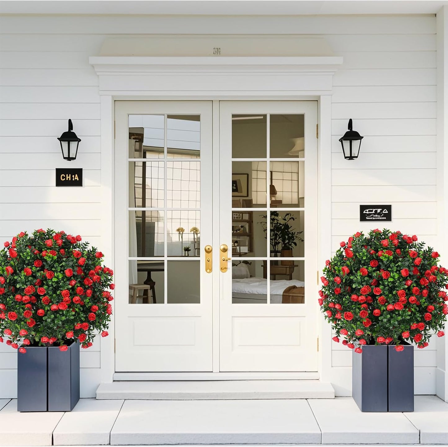 2Pcs Bougainvillea Topiary Ball Trees,Pink Fake Shrubs Bushes | Faux Bushes with Ground Spike,UV Resistant, No Maintenance,Fake Plants for Outdoor&Indoor Front Porch Garden Backyard Decor