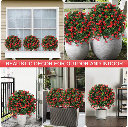 2Pcs Bougainvillea Topiary Ball Trees,Pink Fake Shrubs Bushes | Faux Bushes with Ground Spike,UV Resistant, No Maintenance,Fake Plants for Outdoor&Indoor Front Porch Garden Backyard Decor