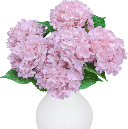 6PCS Premium Blue Silk Hydrangea Artificial Flowers Bouquets - Realistic Fake Hydrangea with Stems, Faux Flower Arrangement for Home Wedding Party Baby Shower Table Centerpieces Decoration
