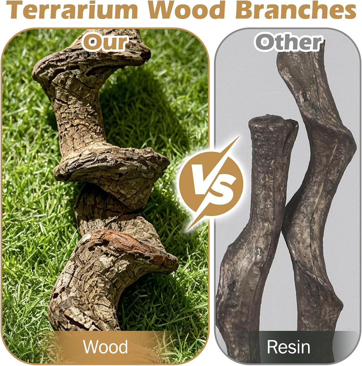 Reptile Branch Decor Snake Climbing Wood Branches Lizard Habitat Decorations Terrarium Natural Forest Tree Trunk Ornament for Bearded Dragon Geckos Chameleon Frog - S