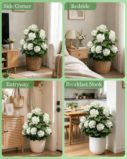 30" Artificial Hydrangea Trees, Set of 2 Faux Hydrangea Flowers Bush