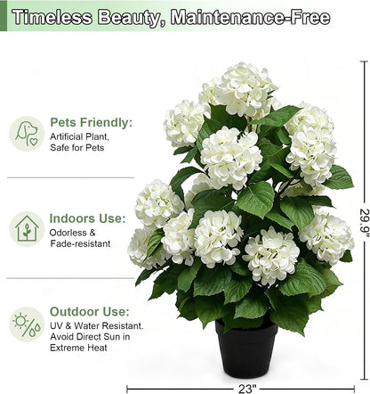 30" Artificial Hydrangea Trees, Set of 2 Faux Hydrangea Flowers Bush