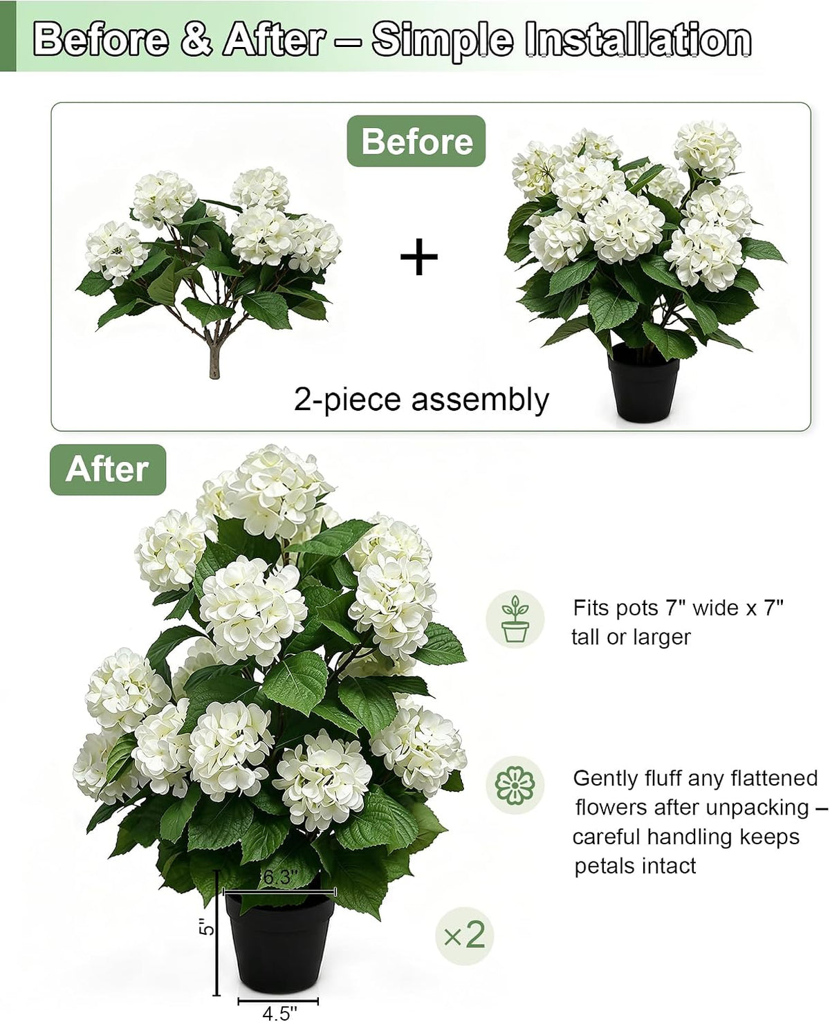 30" Artificial Hydrangea Trees, Set of 2 Faux Hydrangea Flowers Bush
