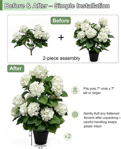 30" Artificial Hydrangea Trees, Set of 2 Faux Hydrangea Flowers Bush