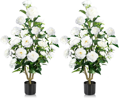 30" Artificial Hydrangea Trees, Set of 2 Faux Hydrangea Flowers Bush