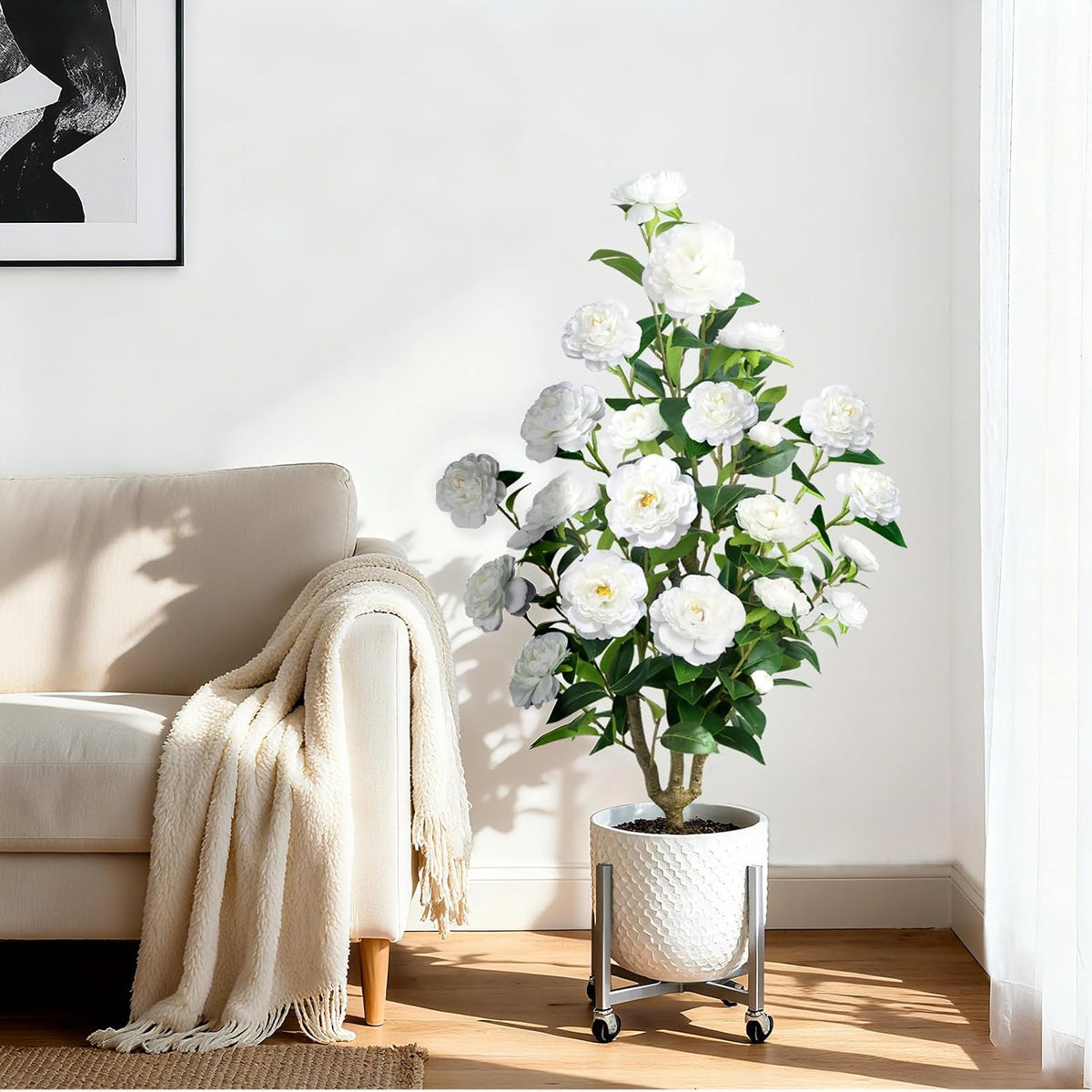 30" Artificial Hydrangea Trees, Set of 2 Faux Hydrangea Flowers Bush