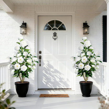 30" Artificial Hydrangea Trees, Set of 2 Faux Hydrangea Flowers Bush