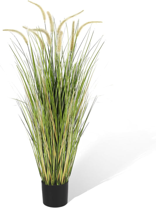 Artificial 4ft Horsetail Reed Grass, 47.2in Artificial Indoor Outdoor Fake Grass Plant, Home Office Wedding Decorative Artificial Plants & Flowers in Pot Faux Plant Greenery, Housewarming Gift