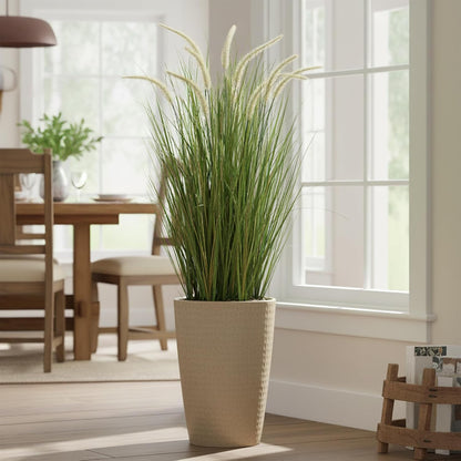 Artificial 4ft Horsetail Reed Grass, 47.2in Artificial Indoor Outdoor Fake Grass Plant, Home Office Wedding Decorative Artificial Plants & Flowers in Pot Faux Plant Greenery, Housewarming Gift