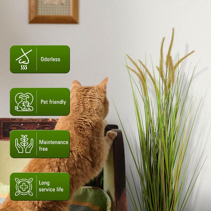 Artificial 4ft Horsetail Reed Grass, 47.2in Artificial Indoor Outdoor Fake Grass Plant, Home Office Wedding Decorative Artificial Plants & Flowers in Pot Faux Plant Greenery, Housewarming Gift