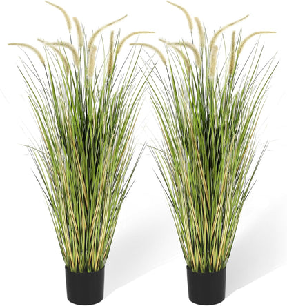 Artificial 4ft Horsetail Reed Grass, 47.2in Artificial Indoor Outdoor Fake Grass Plant, Home Office Wedding Decorative Artificial Plants & Flowers in Pot Faux Plant Greenery, Housewarming Gift