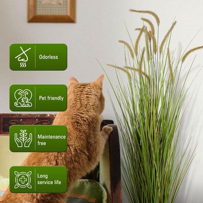 Artificial 4ft Horsetail Reed Grass, 47.2in Artificial Indoor Outdoor Fake Grass Plant, Home Office Wedding Decorative Artificial Plants & Flowers in Pot Faux Plant Greenery, Housewarming Gift