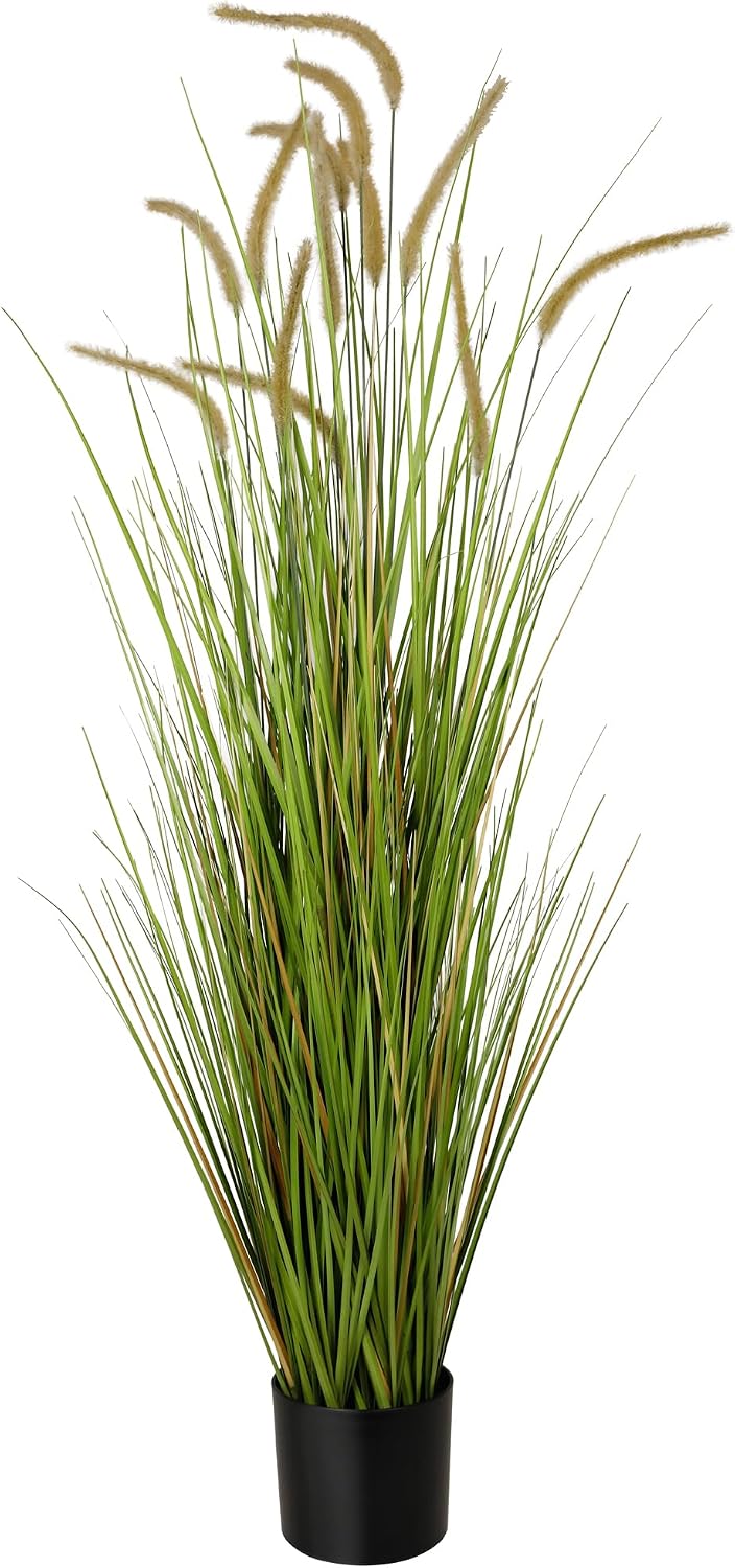 Artificial 4ft Horsetail Reed Grass, 47.2in Artificial Indoor Outdoor Fake Grass Plant, Home Office Wedding Decorative Artificial Plants & Flowers in Pot Faux Plant Greenery, Housewarming Gift