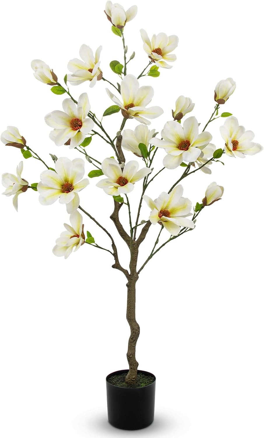 Artificial Magnolia Flower Tree in Black Pot, 2.95FT/35.4IN White Faux Magnolia Silk Floral Tree Fake Potted Tree for Home Living Room Entryway Office Outdoor Porch Decor
