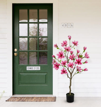 Artificial Magnolia Flower Tree in Black Pot, 2.95FT/35.4IN White Faux Magnolia Silk Floral Tree Fake Potted Tree for Home Living Room Entryway Office Outdoor Porch Decor