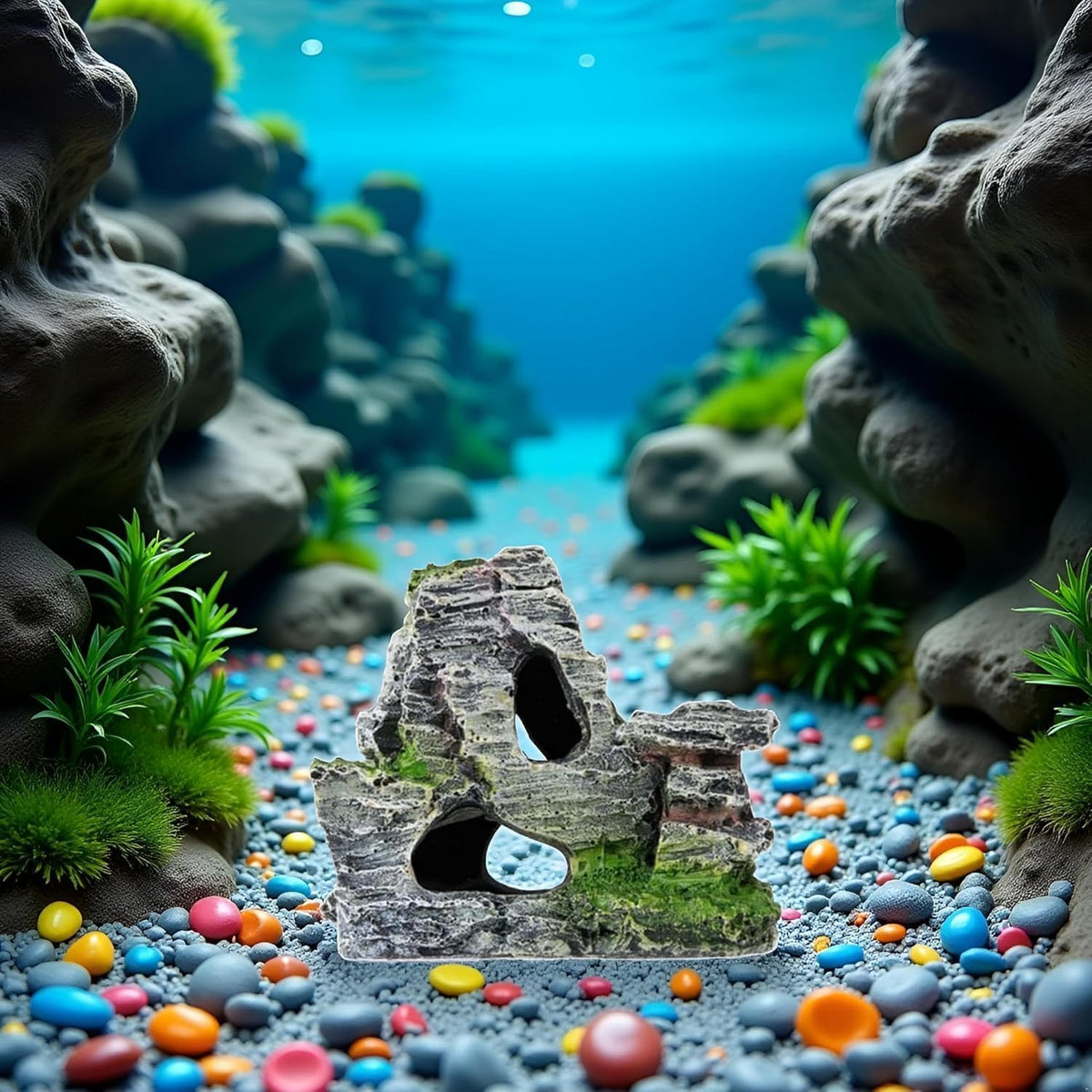 Artificial Moss Rock Cave Aquarium Decor, Fish Tank Hideout, Mountain Terrain Ornament