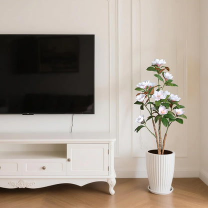 Artificial Magnolia Tree, 4FT Faux Potted Plant, 48 Inch Fake Magnolia Tree with Realistic Flowers Leaves and Adjustable Branches
