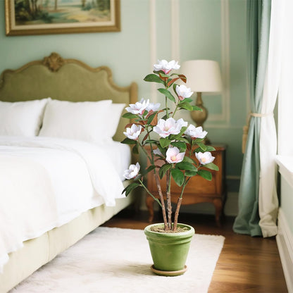 Artificial Magnolia Tree, 4FT Faux Potted Plant, 48 Inch Fake Magnolia Tree with Realistic Flowers Leaves and Adjustable Branches