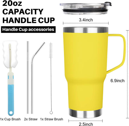 20 oz Tumbler with Handle, Stainless Steel Insulated Tumbler with Lid and Straw, Double Wall Vacuum Coffee Mug Tumbler, Insulated Coffee Thermal Cup for Cold and Hot (Yellow, 20 Ounces)