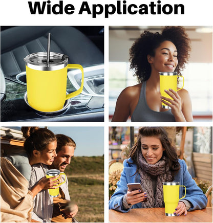 20 oz Tumbler with Handle, Stainless Steel Insulated Tumbler with Lid and Straw, Double Wall Vacuum Coffee Mug Tumbler, Insulated Coffee Thermal Cup for Cold and Hot (Yellow, 20 Ounces)