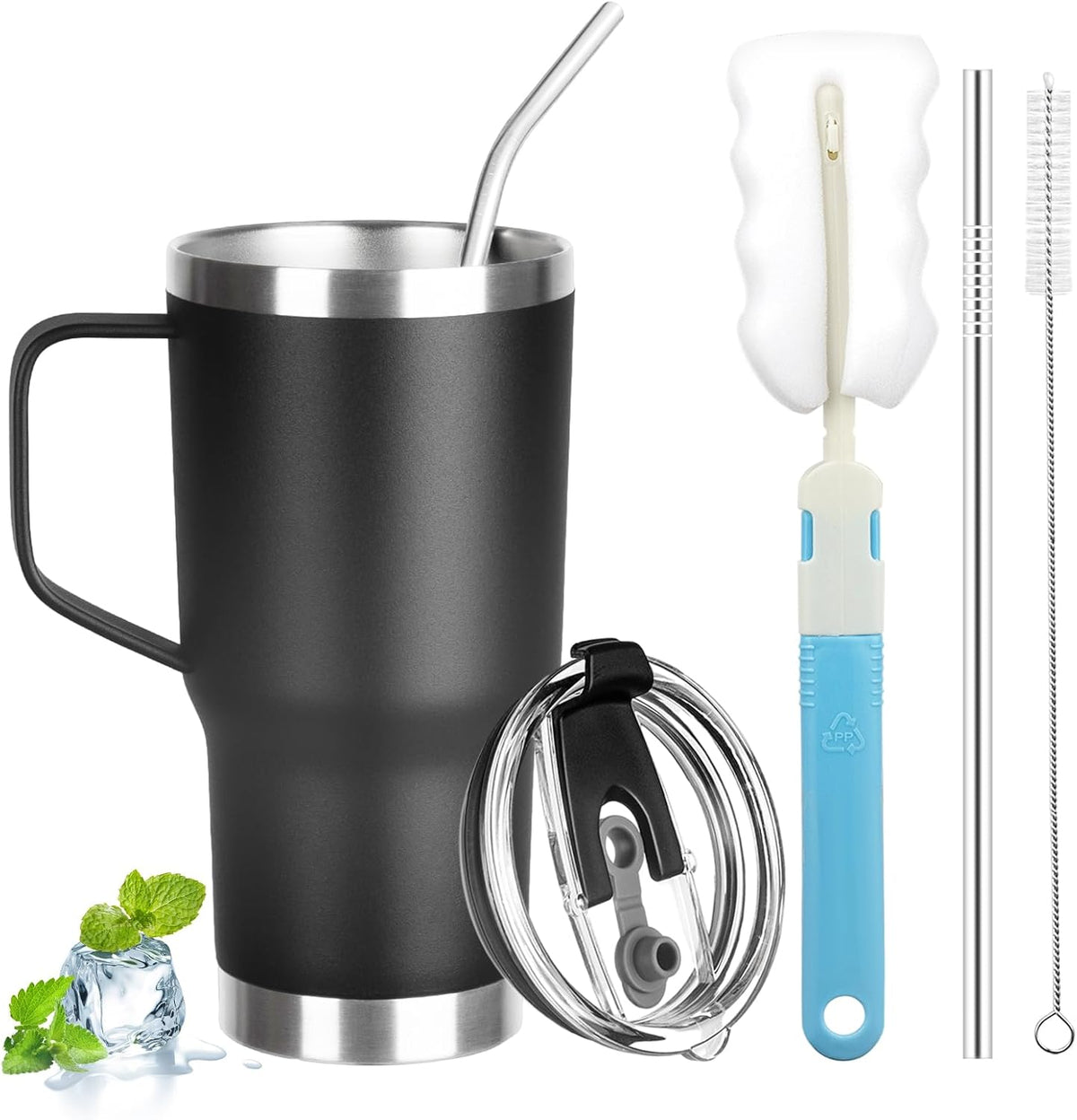 20 oz Tumbler with Handle, Stainless Steel Insulated Tumbler with Lid and Straw, Double Wall Vacuum Coffee Mug Tumbler, Insulated Coffee Thermal Cup for Cold and Hot (Yellow, 20 Ounces)