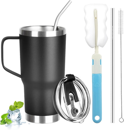 20 oz Tumbler with Handle, Stainless Steel Insulated Tumbler with Lid and Straw, Double Wall Vacuum Coffee Mug Tumbler, Insulated Coffee Thermal Cup for Cold and Hot (Yellow, 20 Ounces)