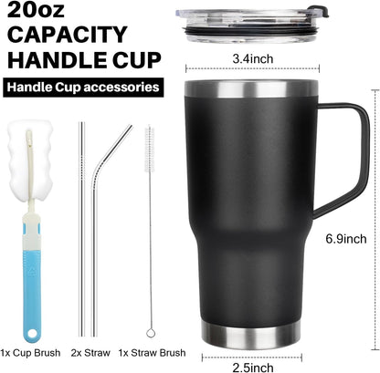 20 oz Tumbler with Handle, Stainless Steel Insulated Tumbler with Lid and Straw, Double Wall Vacuum Coffee Mug Tumbler, Insulated Coffee Thermal Cup for Cold and Hot (Yellow, 20 Ounces)