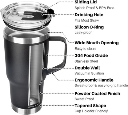 20 oz Tumbler with Handle, Stainless Steel Insulated Tumbler with Lid and Straw, Double Wall Vacuum Coffee Mug Tumbler, Insulated Coffee Thermal Cup for Cold and Hot (Yellow, 20 Ounces)