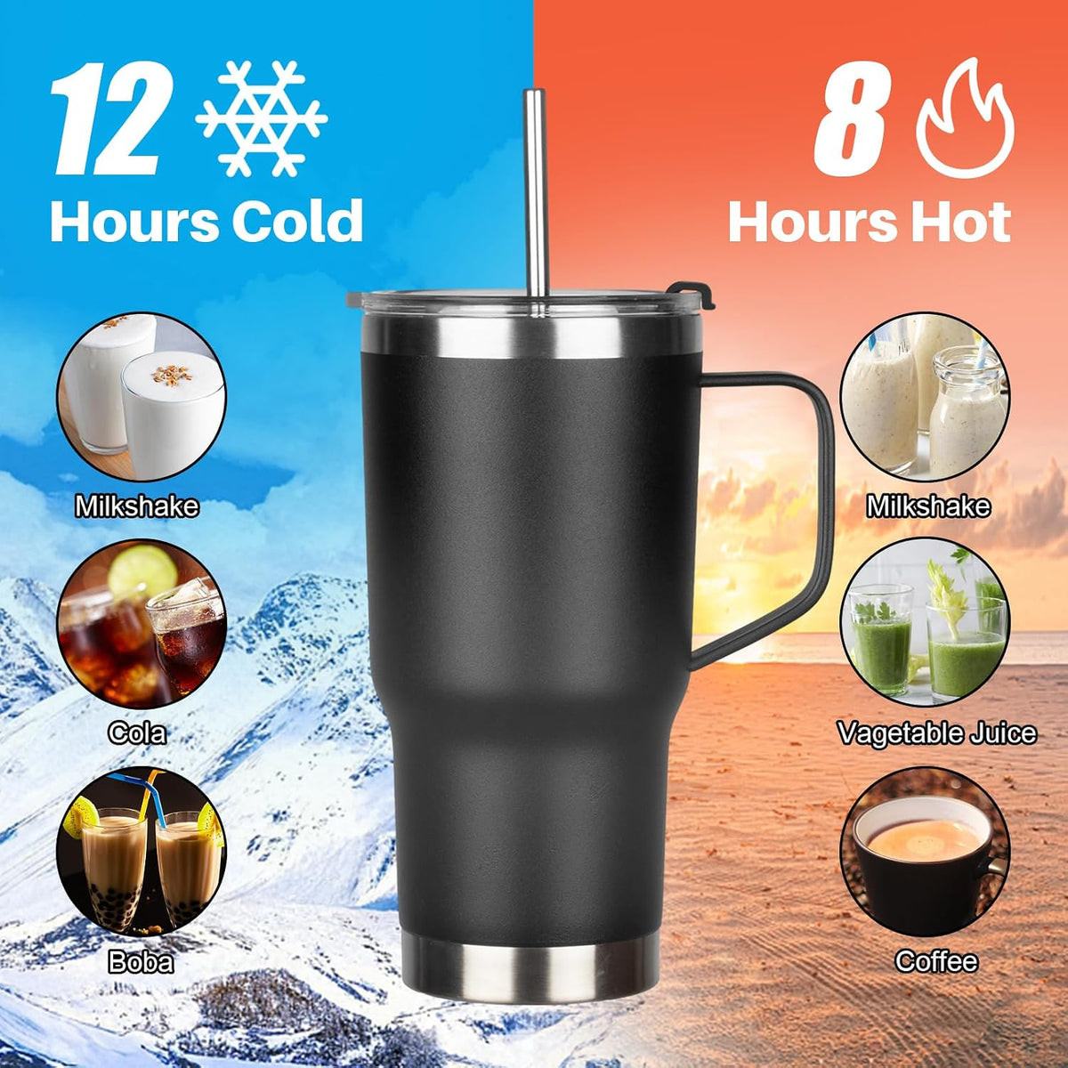 20 oz Tumbler with Handle, Stainless Steel Insulated Tumbler with Lid and Straw, Double Wall Vacuum Coffee Mug Tumbler, Insulated Coffee Thermal Cup for Cold and Hot (Yellow, 20 Ounces)